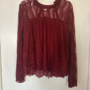 Xhilaration Lace Long Sleeve Blouse - Deep Red